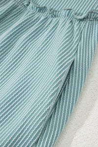 Canton Corded Knit Textured Patched Pocket Frilled Swing Mini Dress with Pockets