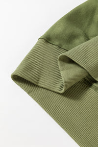 Vineyard Green Drop Shoulder Crisscross Stitching Pocketed Loose Sweatshirt