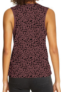 Red Leopard Print Round Neck Tank Top