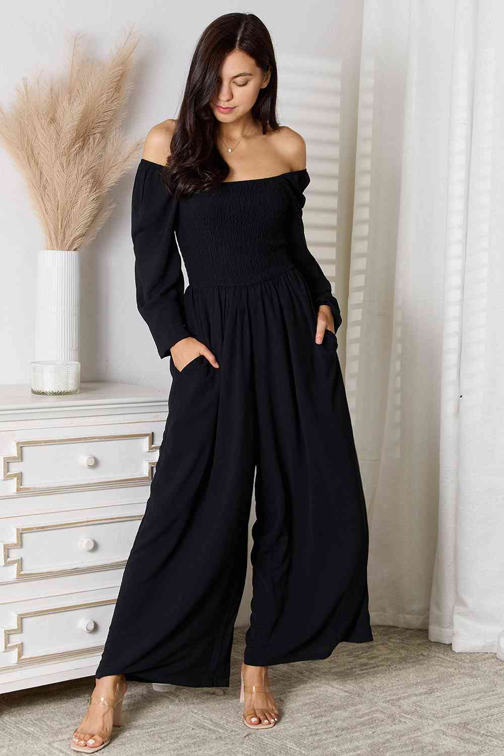ITEM MUST SHIP -Double Take Square Neck Jumpsuit with Pockets