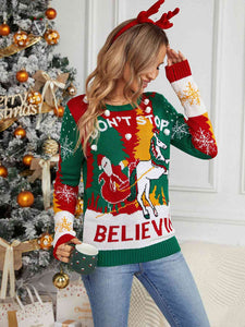 MUST SHIP Printed Round Neck Long Sleeve Sweater
