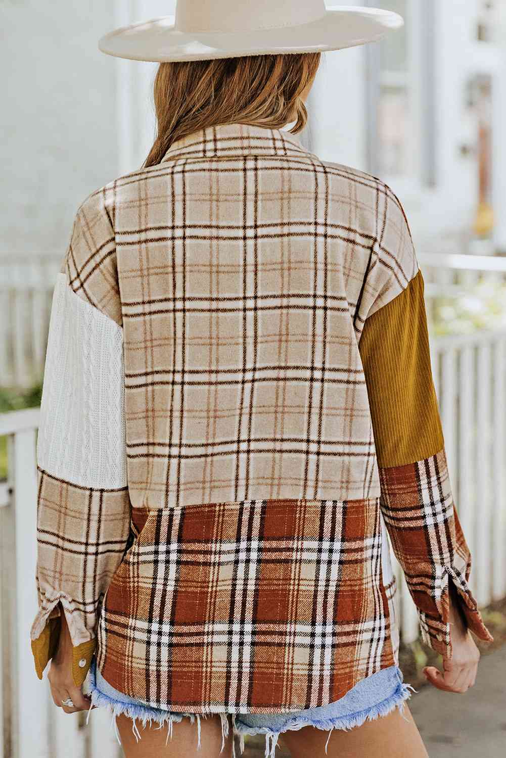 MUST SHIP Double Take Plaid Color Block Dropped Shoulder Shacket