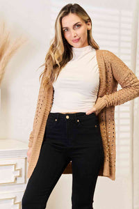 ITEM MUST SHIP Woven Right Openwork Horizontal Ribbing Open Front Cardigan