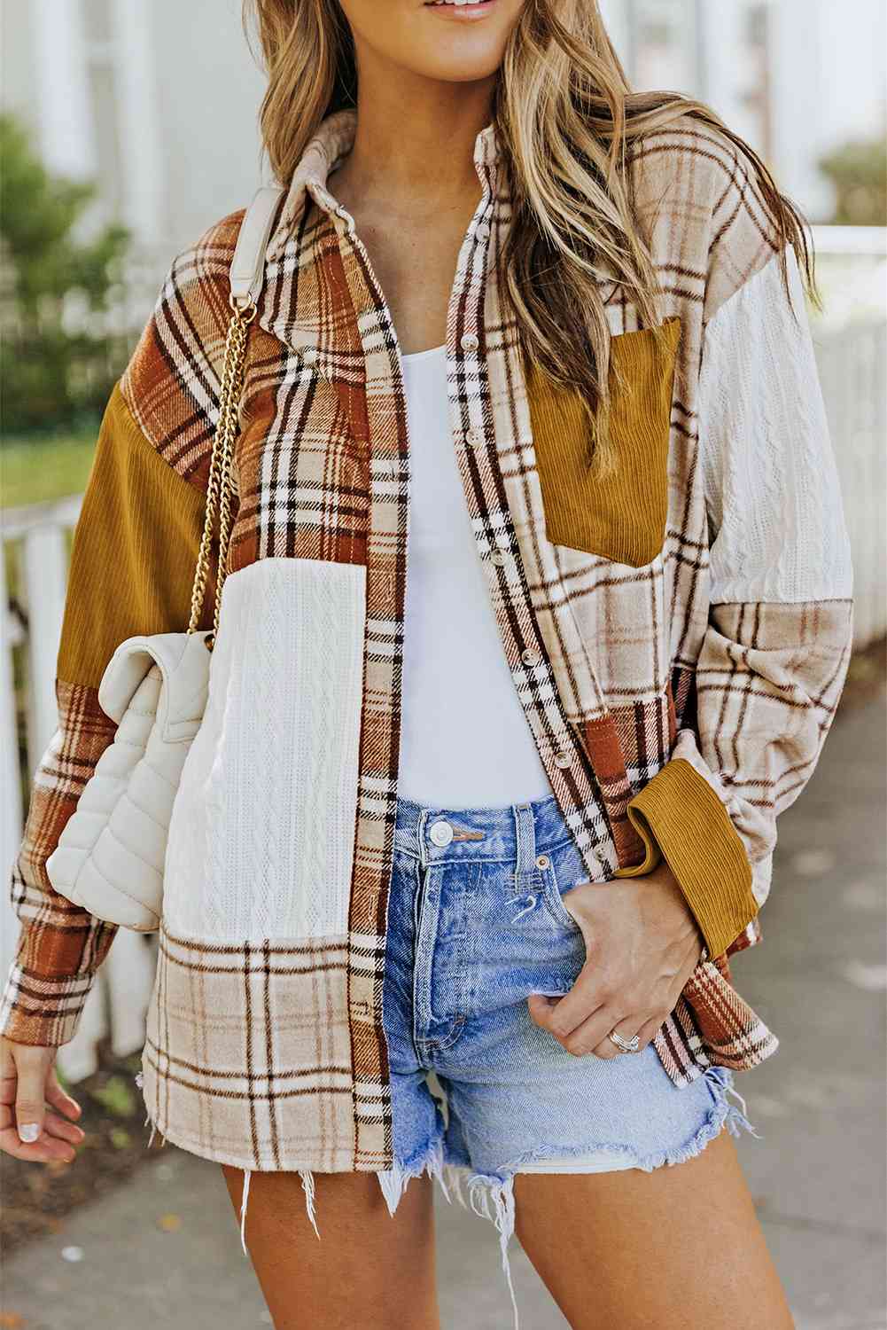 MUST SHIP Double Take Plaid Color Block Dropped Shoulder Shacket