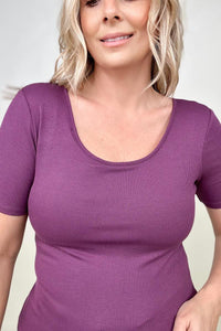ITEM MUST SHIP New Colors! - Fawnfit Basic Ribbed Fitted Tee with Built In Bra