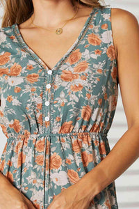 ITEM MUST SHIP Double Take Floral V-Neck Tiered Sleeveless Dress