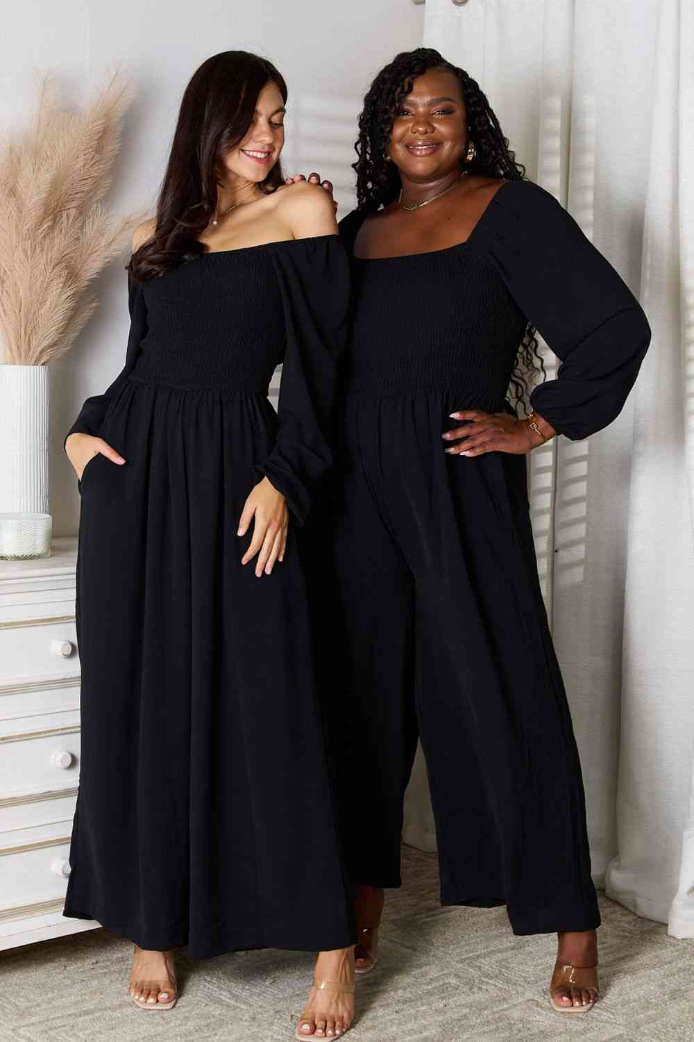 ITEM MUST SHIP -Double Take Square Neck Jumpsuit with Pockets