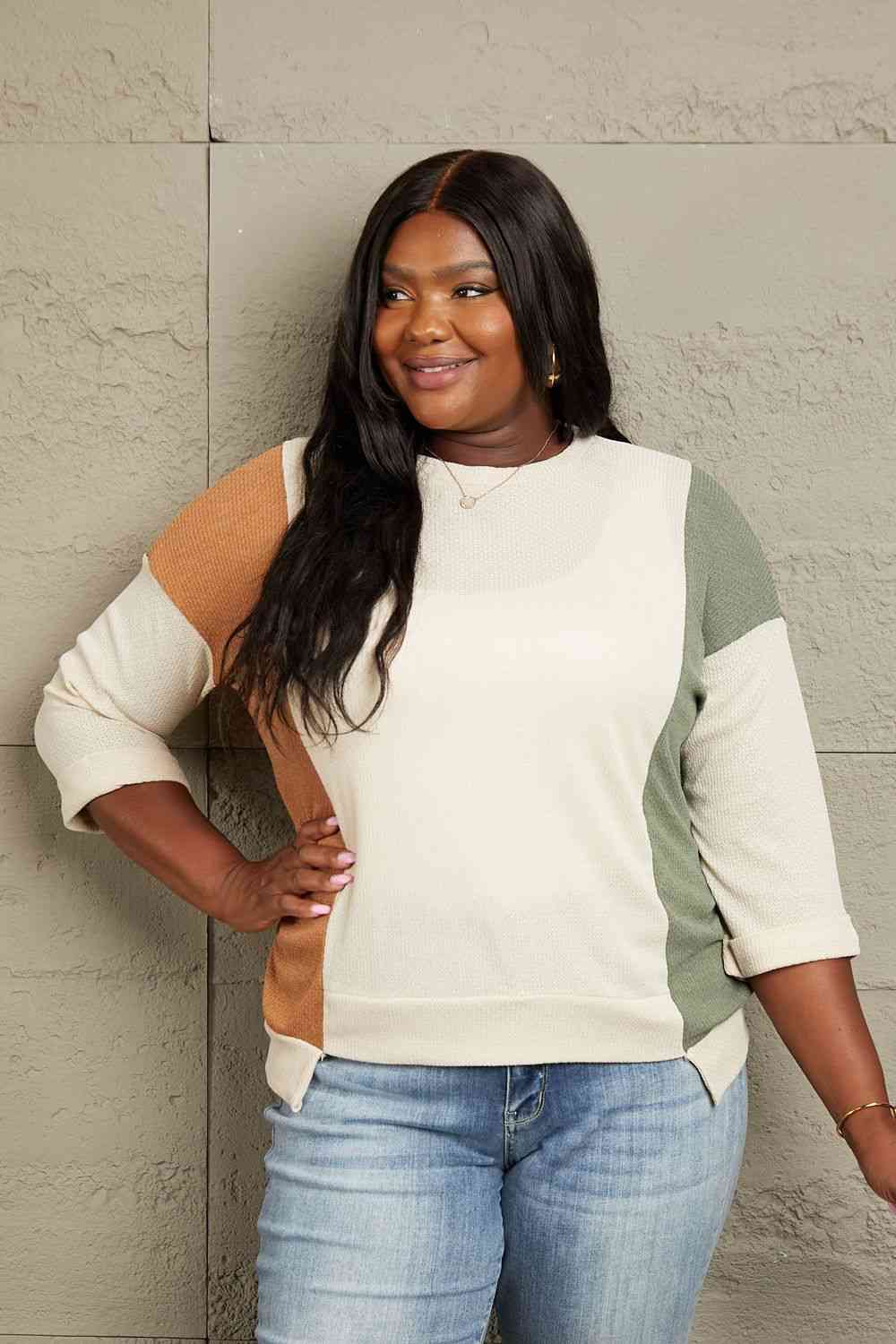 ITEM MUST SHIP Sew In Love Full Size Tri-Color Pattern Blouse