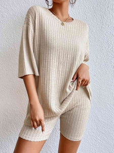 ITEM MUST SHIP Ribbed Round Neck Top and Shorts Set