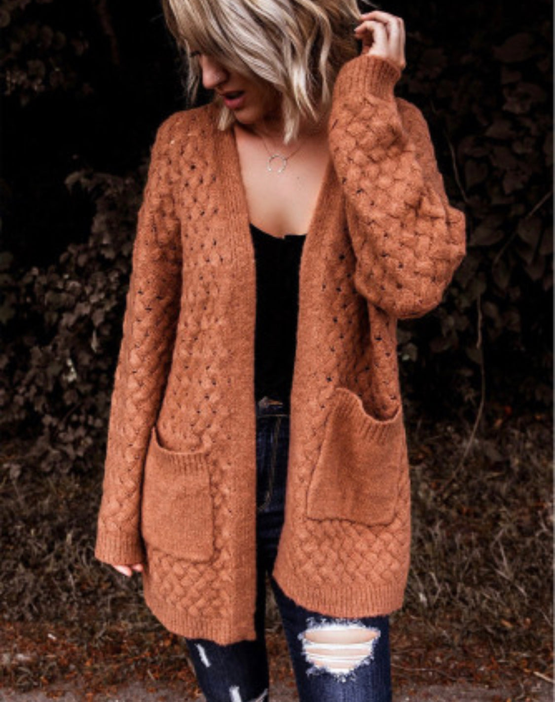 Rust Cable Knit Cardigan
