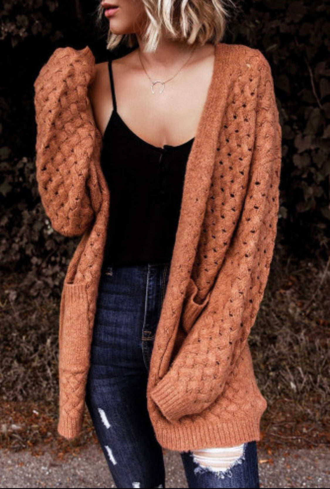 Rust Cable Knit Cardigan