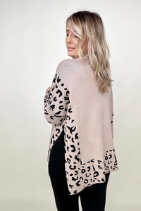 ITEM MUST SHIP Khaki Leopard Mock Neck Dolman Sweater
